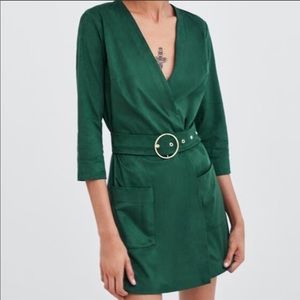 ZARA FAUX SUEDE GREEN ROMPER XS